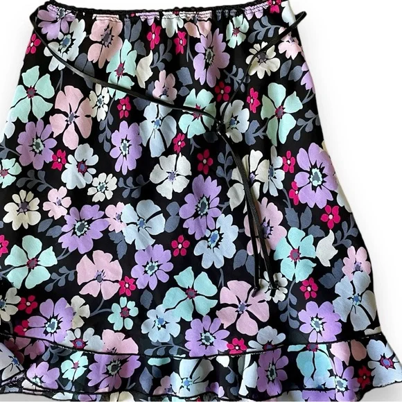 Vintage Y2K Pink & Purple Floral Short Mini Skirt with Rope Belt Size Small - Picture 2 of 9